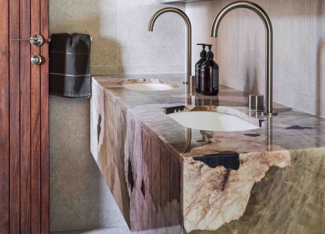pink patagonia quartzite bathroom vanity